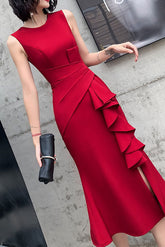 Rotes ärmelloses Midi-Cocktailpartykleid